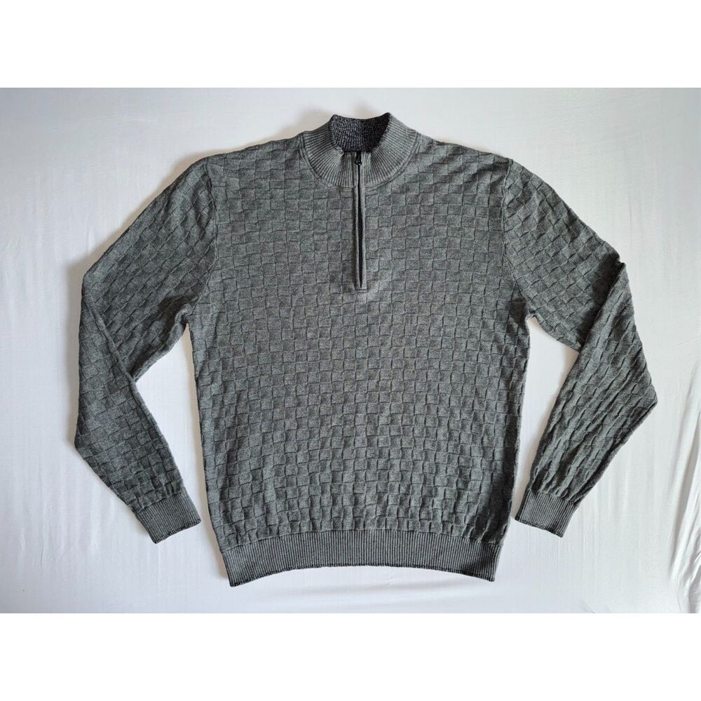 Robert Graham Textured Quarter Zip Sweater | Gray | Size Large